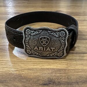 Ariat Kids Brown Leather Belt with Ornate Silver Buckle